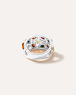 Anello a fascia con ambra floreale multicolore