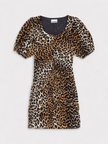 GANNI Ruched Mesh Mini Dress Leopard Print