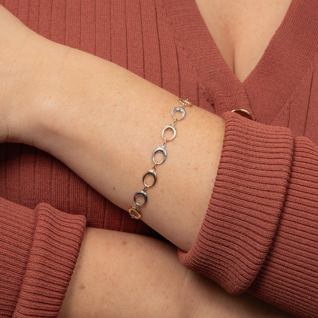 Elements Gold 9ct Mixed Gold Oval Link Bracelet