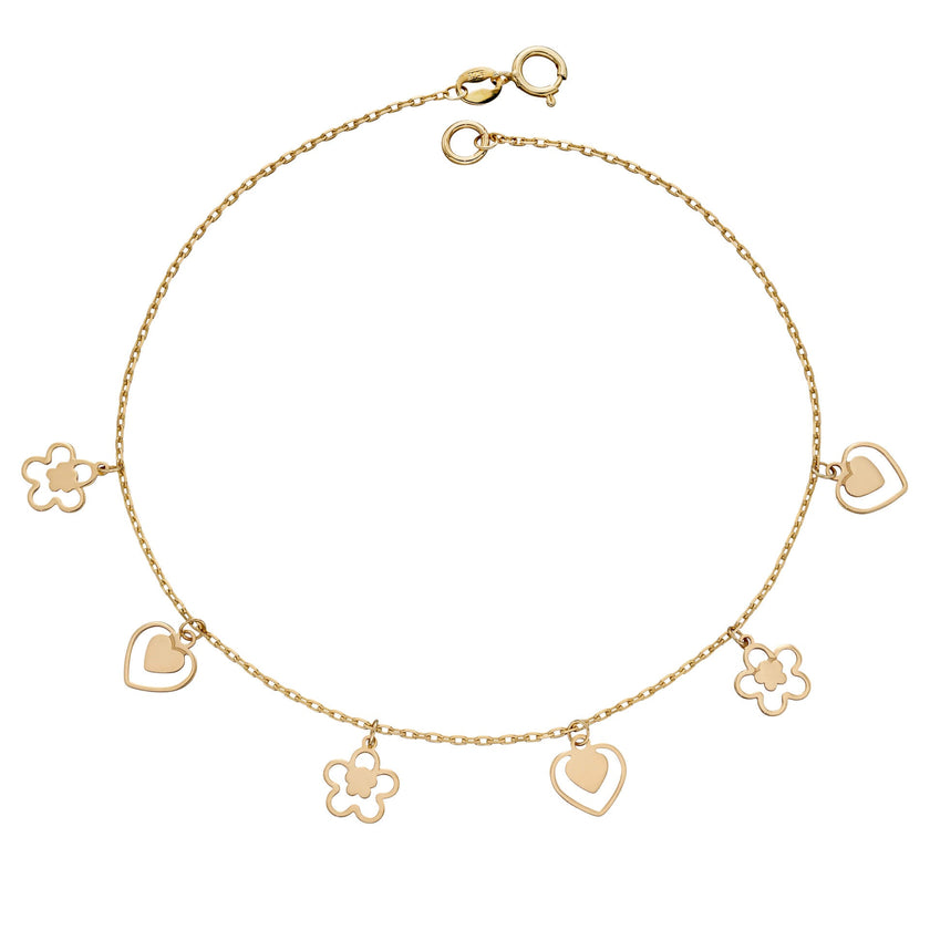 Elements Gold Heart and Flower Charm Bracelet