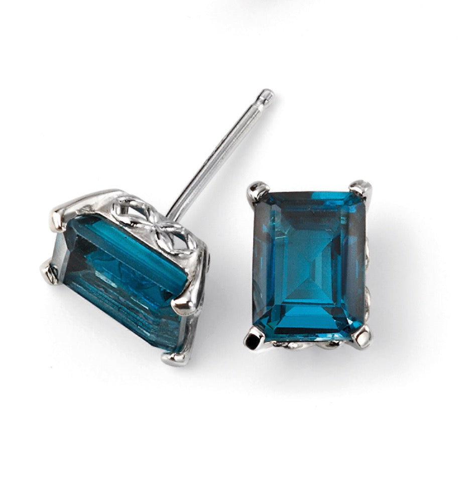 Elements Gold Rectangle London Blue Topaz Earrings