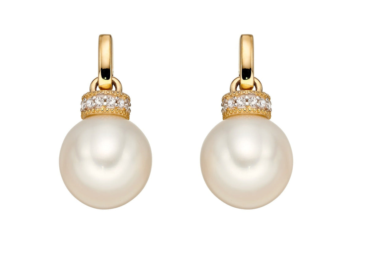 Elements Gold Freshwater Pearl Earrings with Diamond Set Top