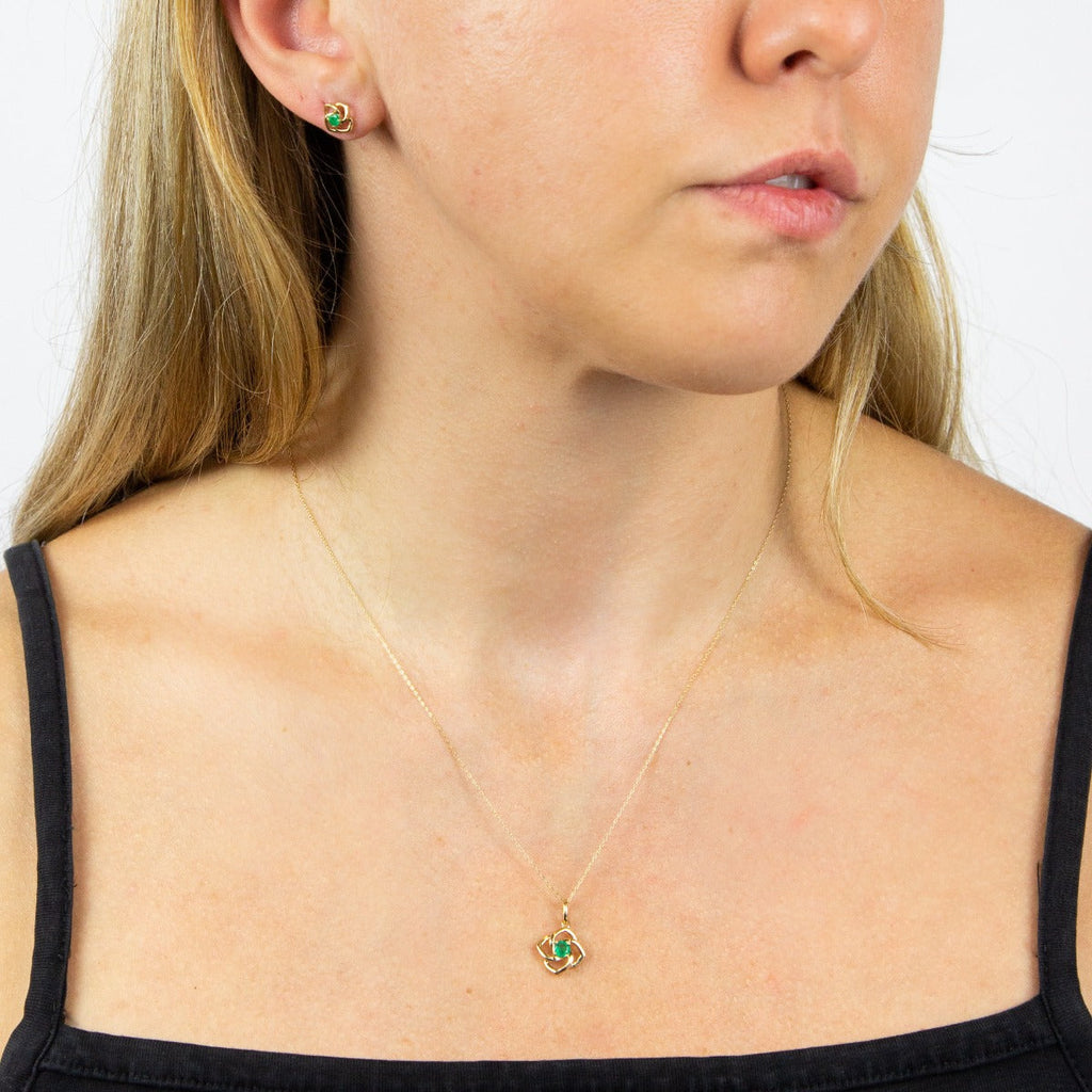Elements Gold Cut Out Flower Stud Earrings with Emerald