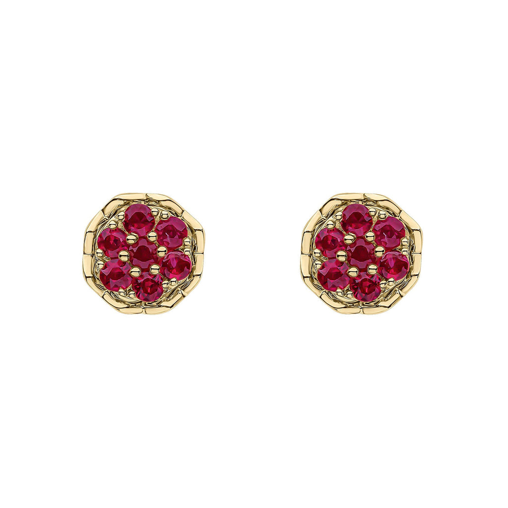 Elements Gold Seven Stone Ruby Cluster Earrings