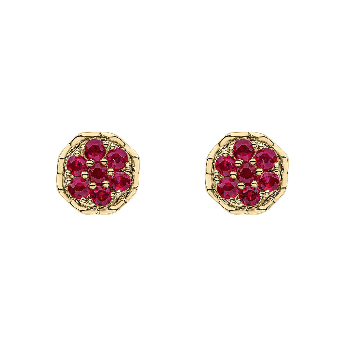 Elements Gold Seven Stone Ruby Cluster Earrings