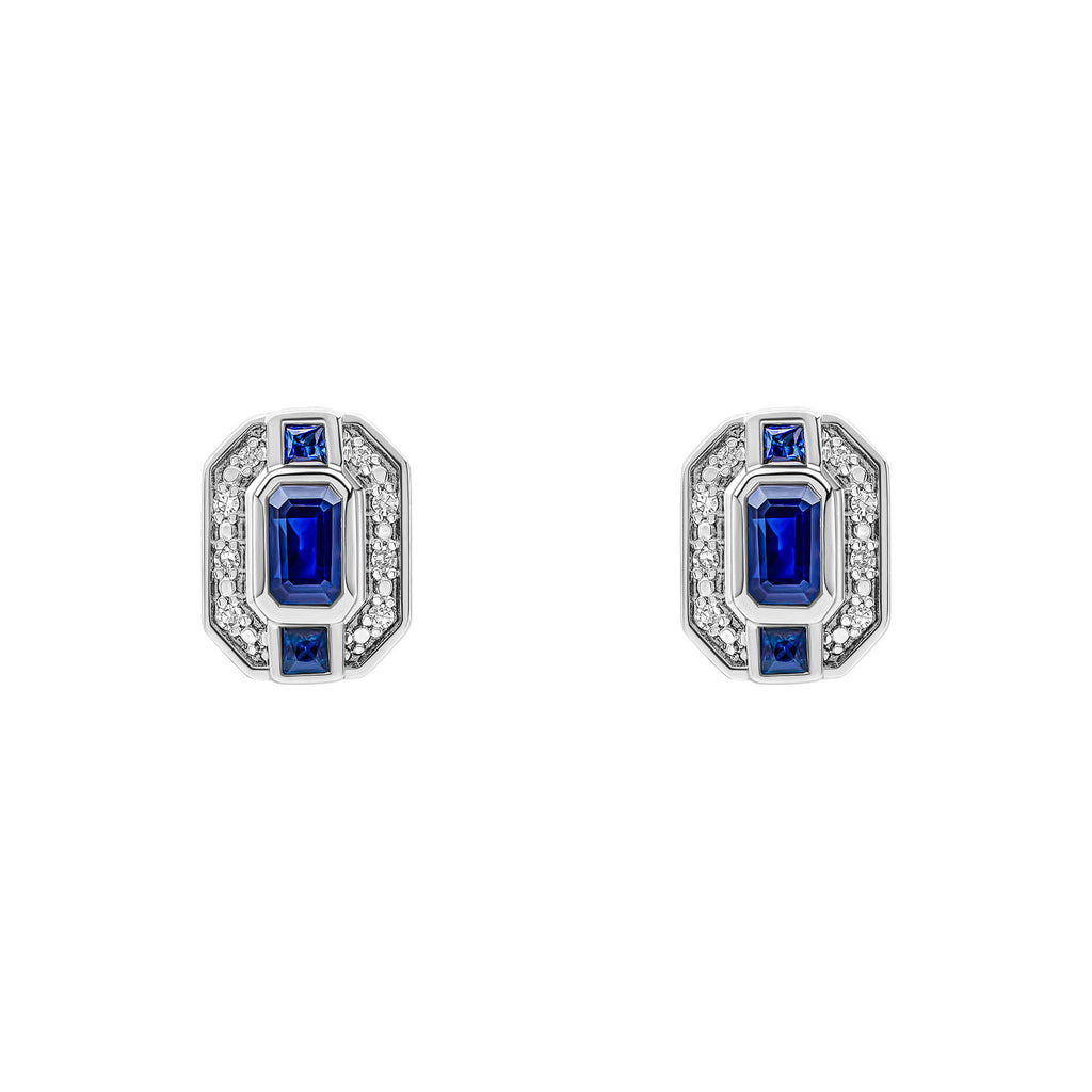 Elements Gold Sapphire Channel and Diamond Stud Earrings