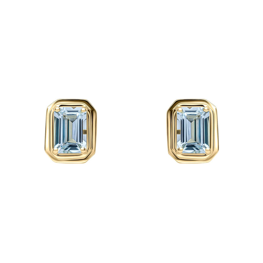 Elements Gold Elongated Octagon Aquamarine Stud Earrings