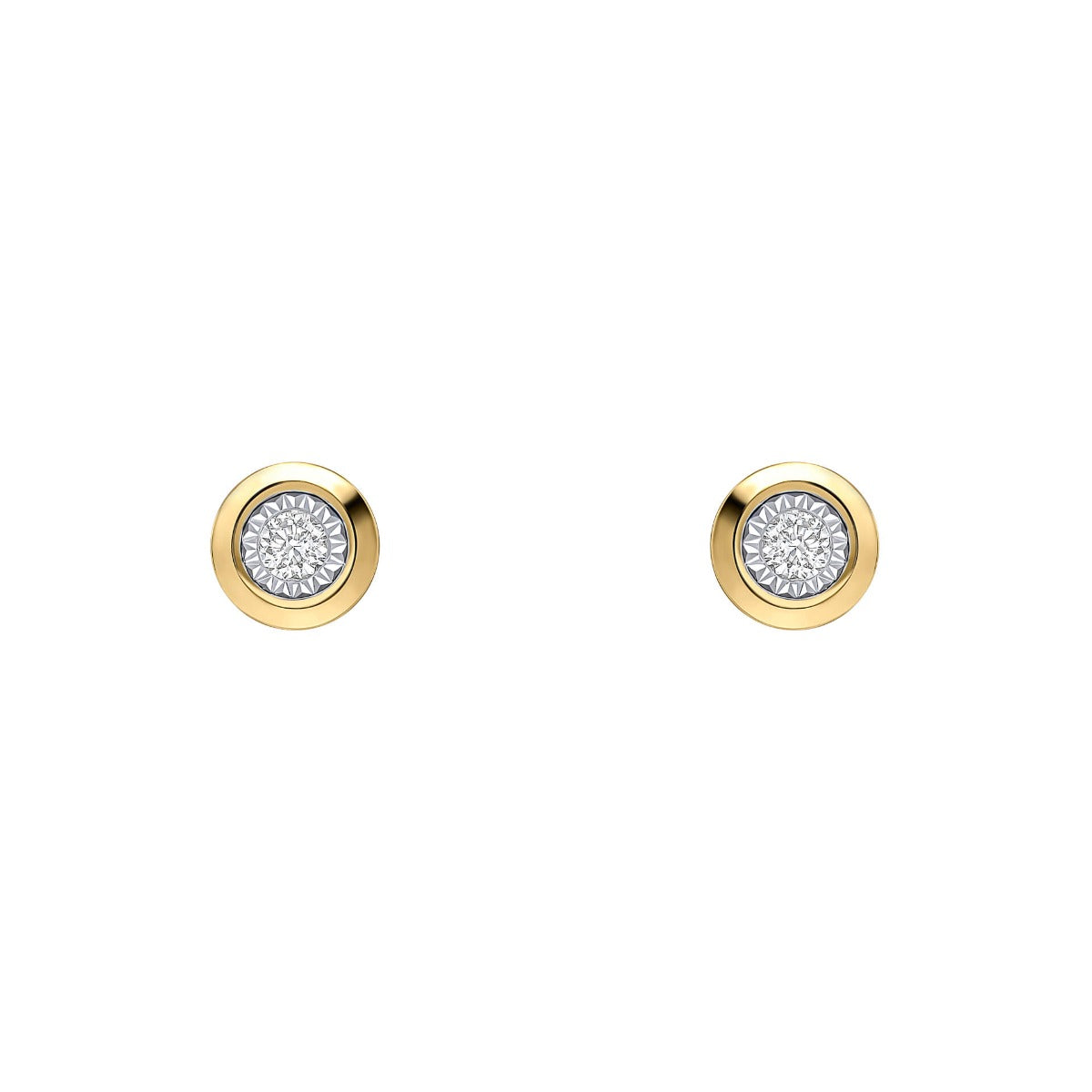 Elements Gold Rounded Bezel Diamond Stud Earrings