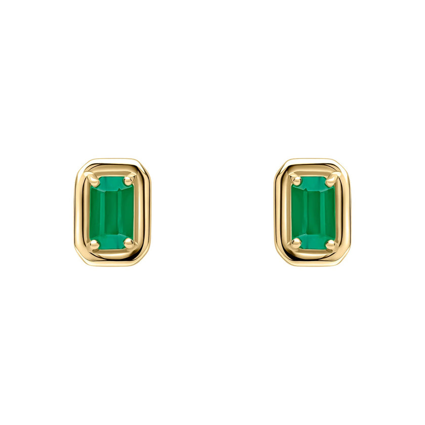 Elements Gold Chunky Border Precious Stone Stud Earrings