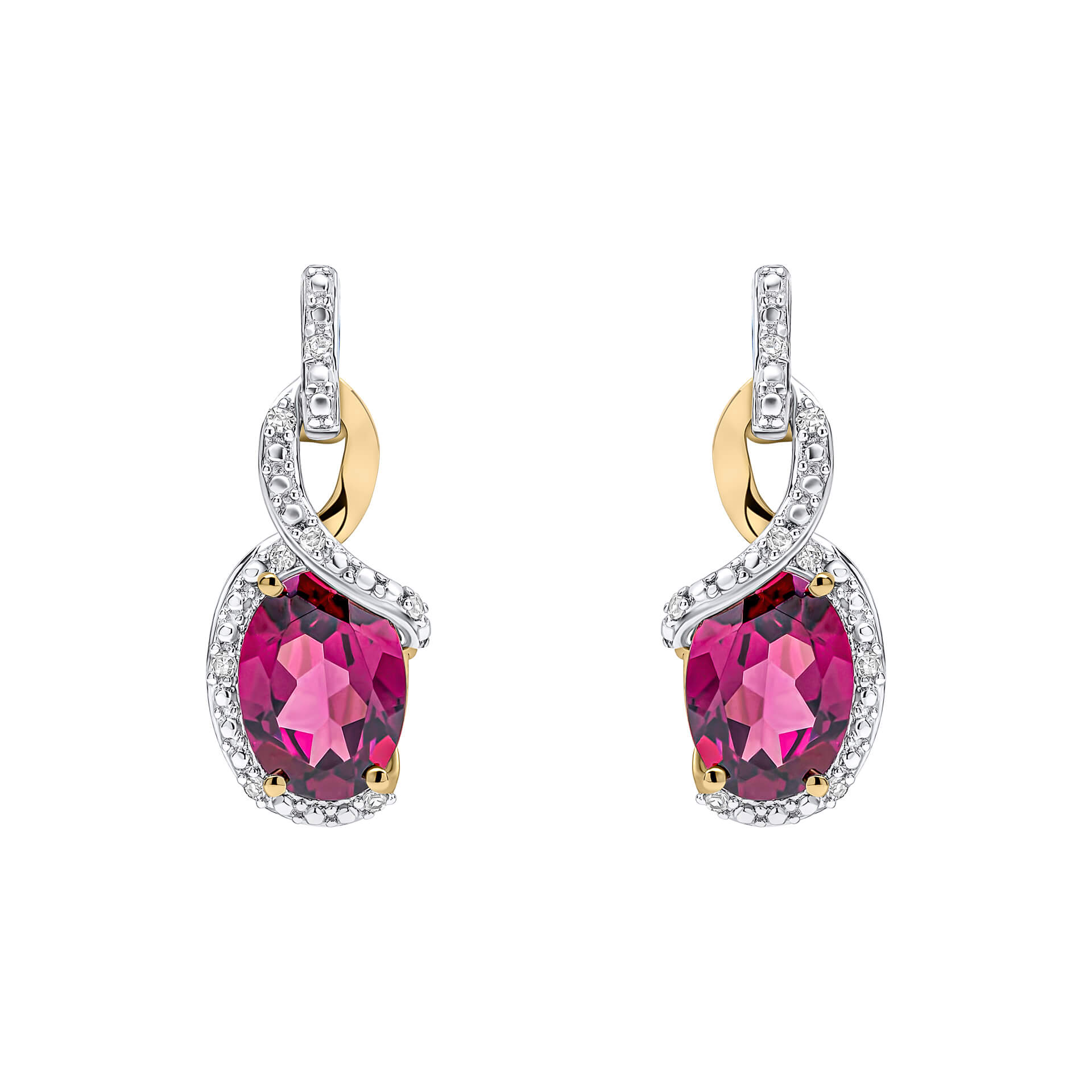 Elements Gold Elegant Twist Garnet Drop Earrings