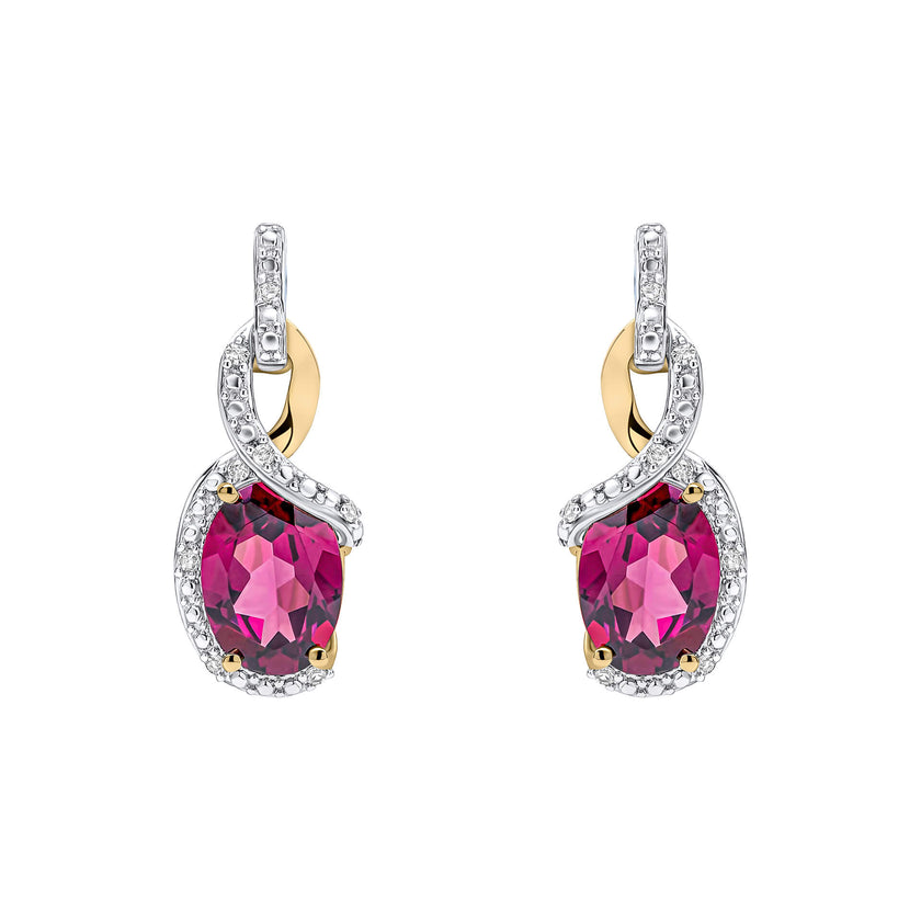 Elements Gold Elegant Twist Garnet Drop Earrings