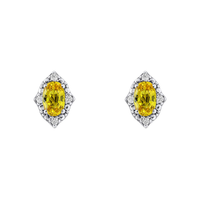 Elements Gold Oval Sapphire and Diamond Stud Earrings