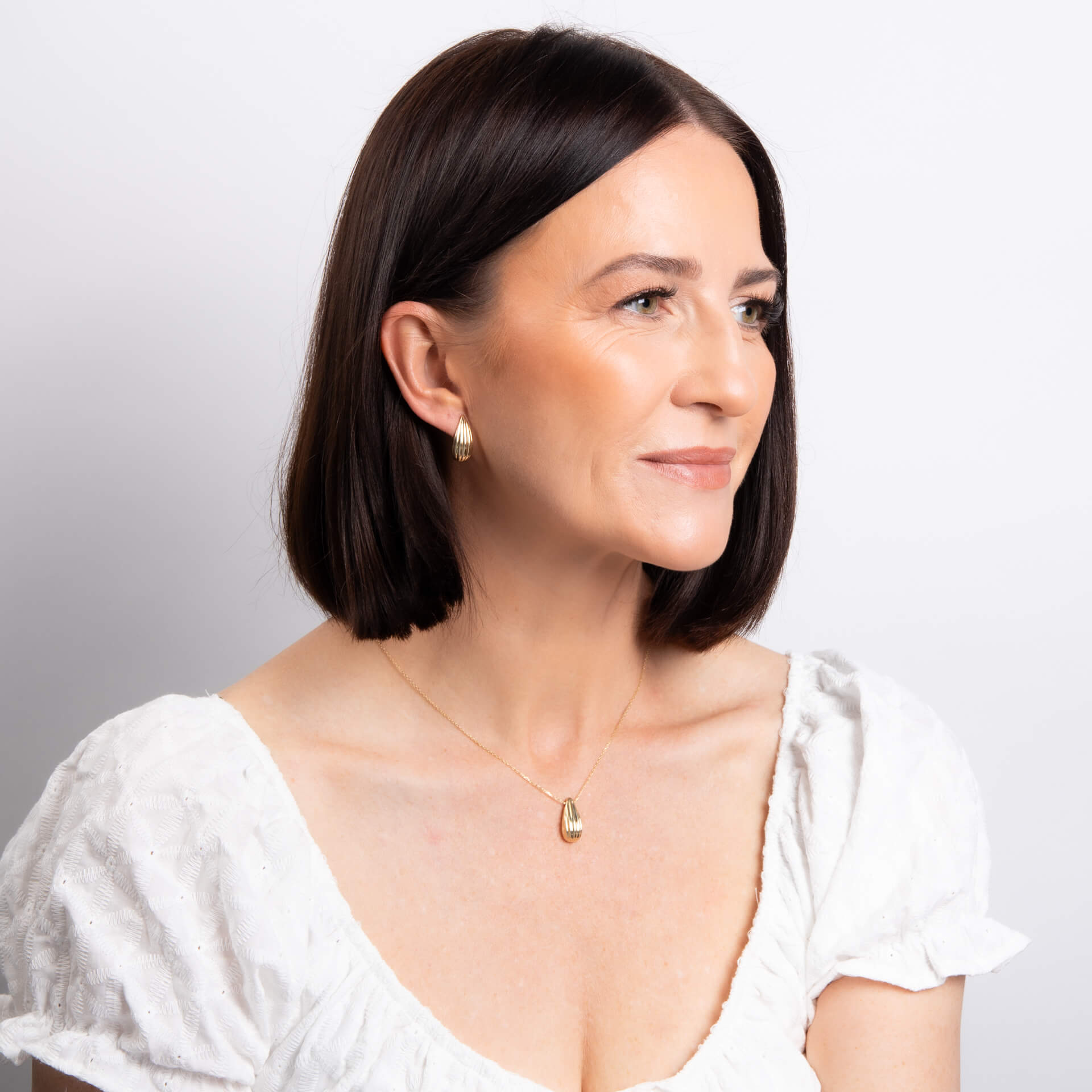 Elements Gold Ridged Teardrop Hoop Earrings