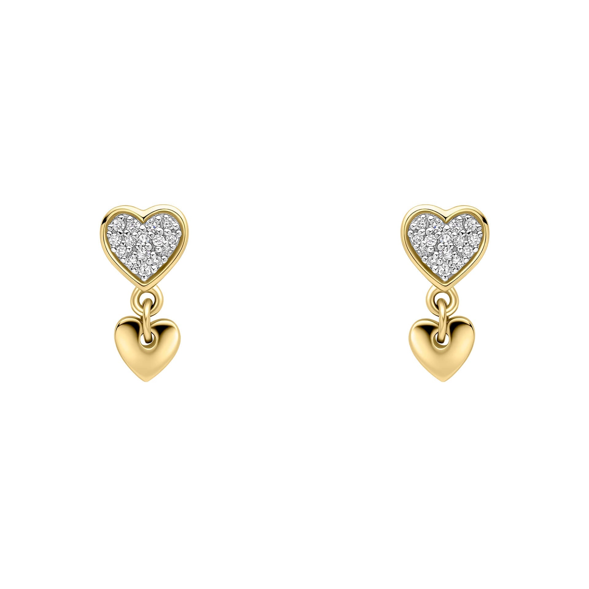 Elements Gold Double Heart Drop Earrings