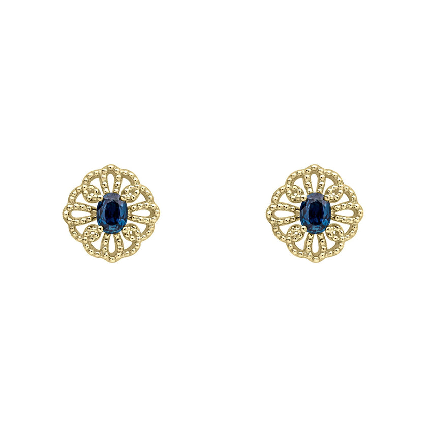 Elements Gold Ornate Sapphire Stud Earrings