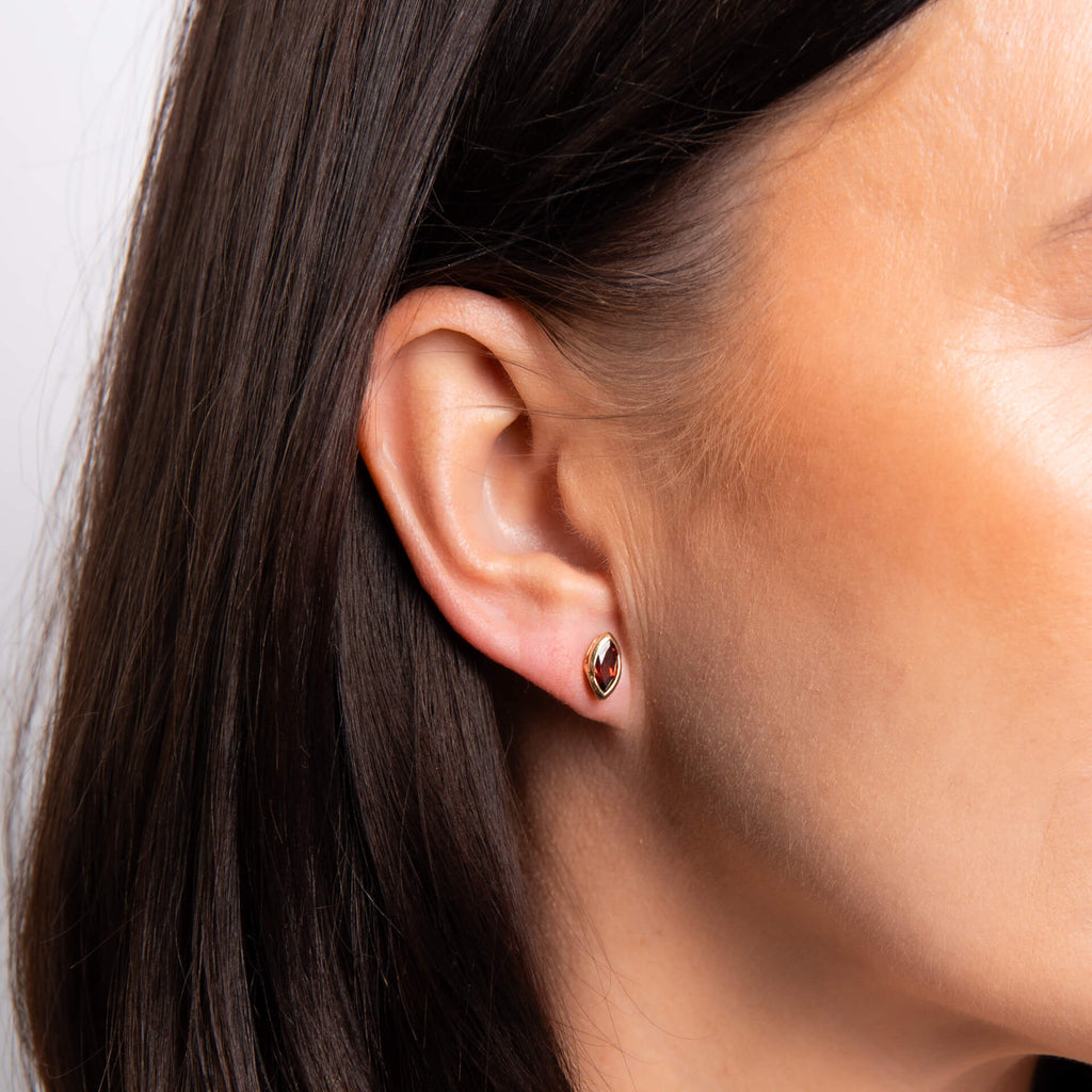 Elements Gold Marquise Garnet Stud Earrings