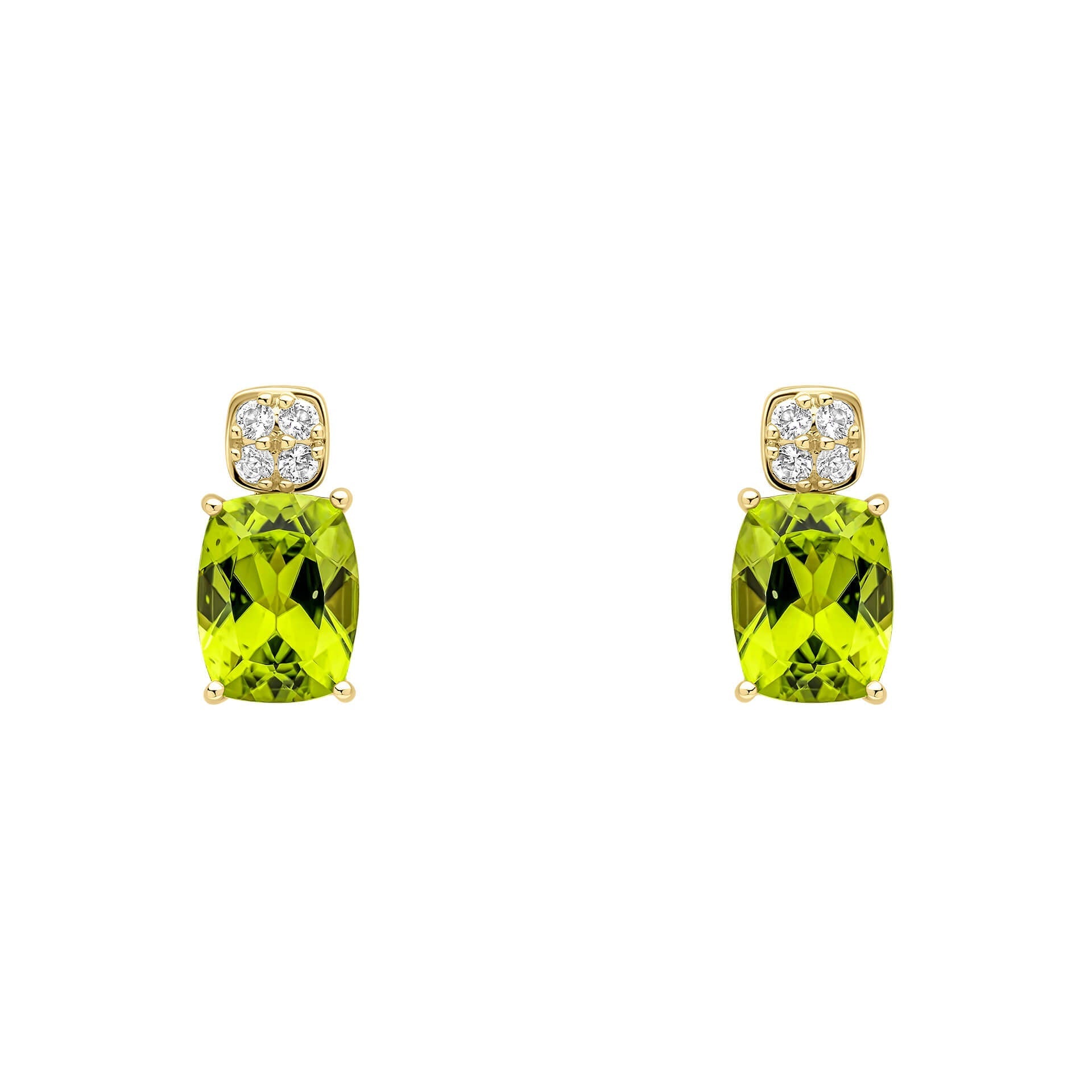 Elements Gold Cushion Cut and Cluster Peridot Earrings