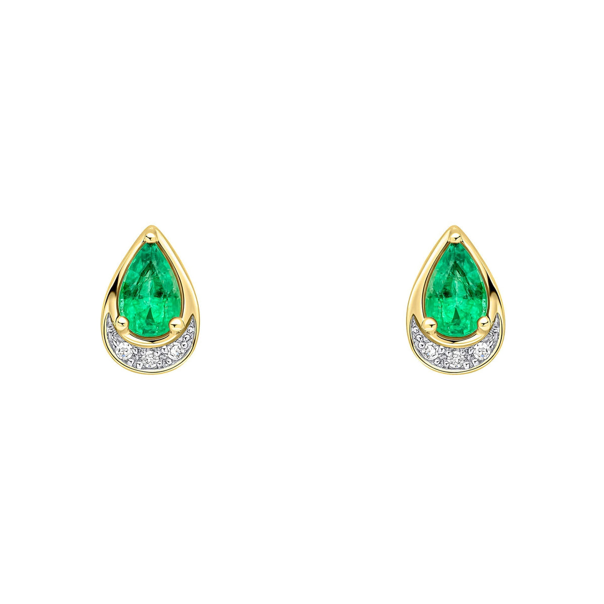 Elements Gold Teardrop Emerald and Diamond Stud Earrings