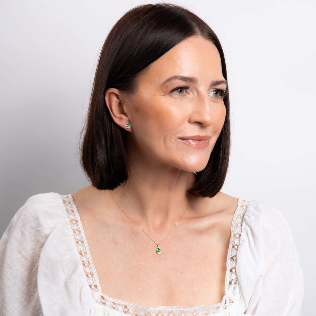 Elements Gold Teardrop Emerald and Diamond Pendant