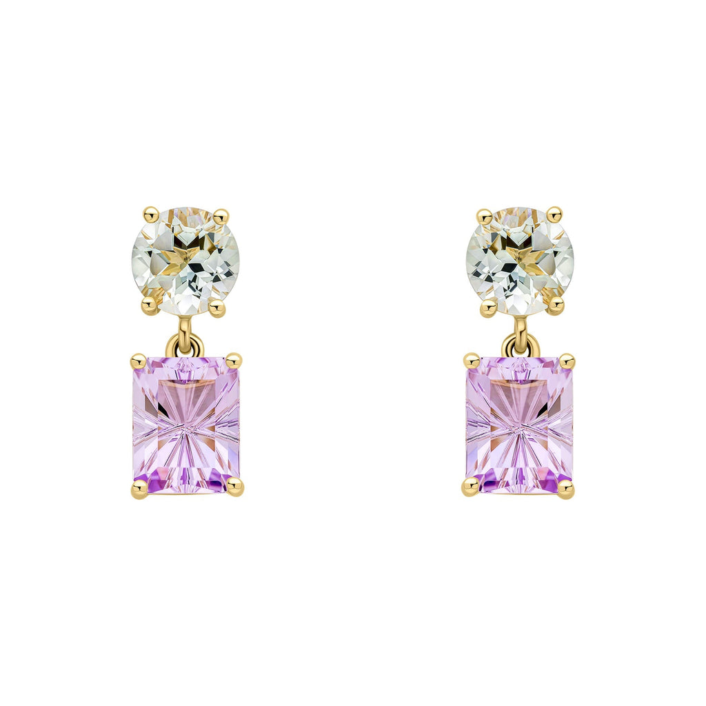 Elements Gold Toi et Moi Quartz and Amethyst Drop Earrings