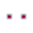 Elements Gold Cushion Cut Ruby with Diamond Halo Stud Earrings