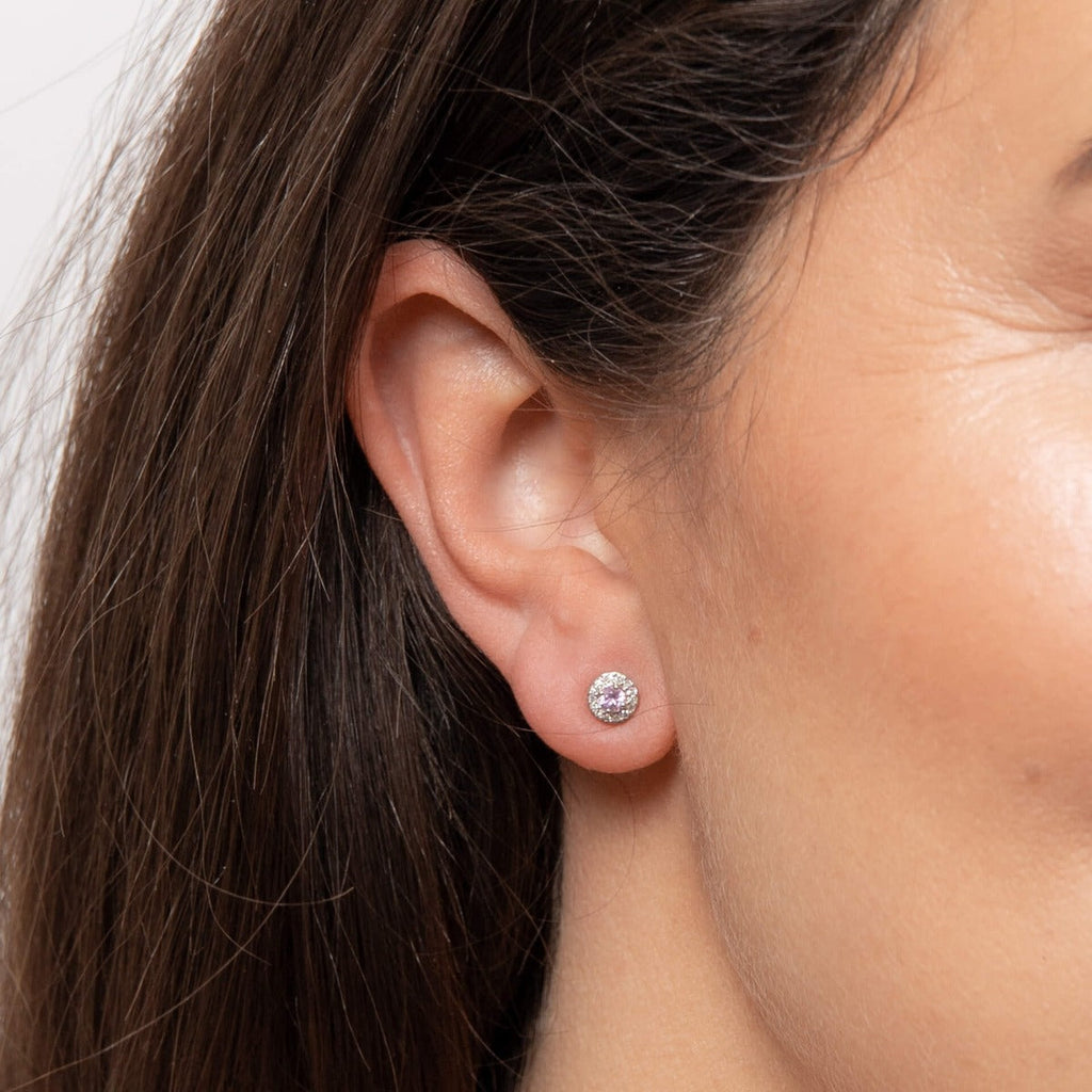 Elements Gold Pink Sapphire Earrings with Diamond Surround