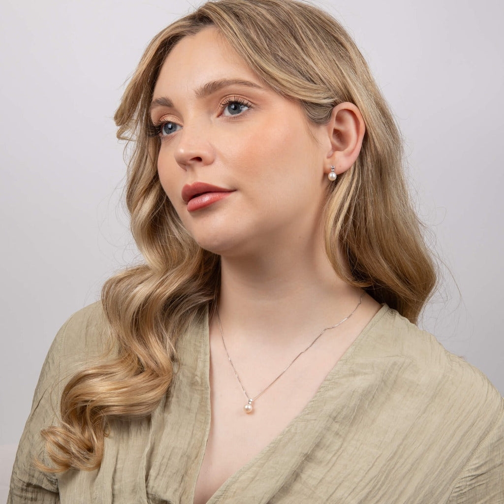 Elements Gold Freshwater Pearl Earrings with Diamonds
