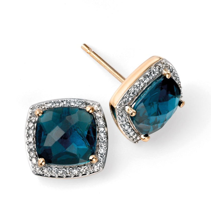 Elements Gold London Blue Topaz Oorbellen met Ruitpatroon en Diamant