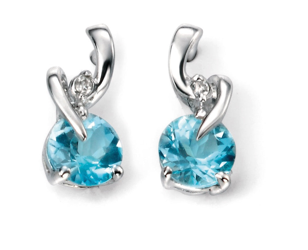 Elements Gold Blue Topaz Earrings with Diamond Set Twist