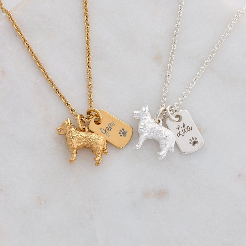 German Shepherd Personalised Silver Dog Tag Necklace