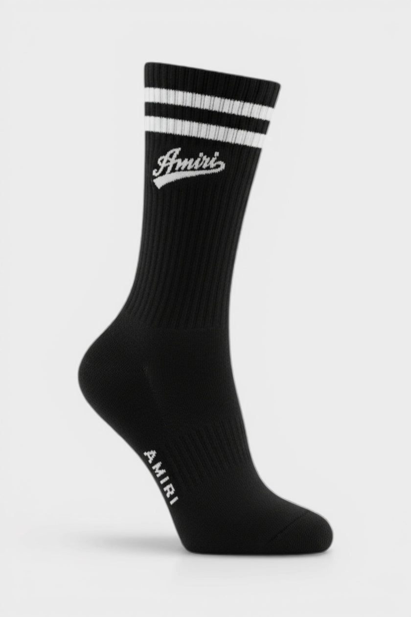 Varsity Script Sock Black White