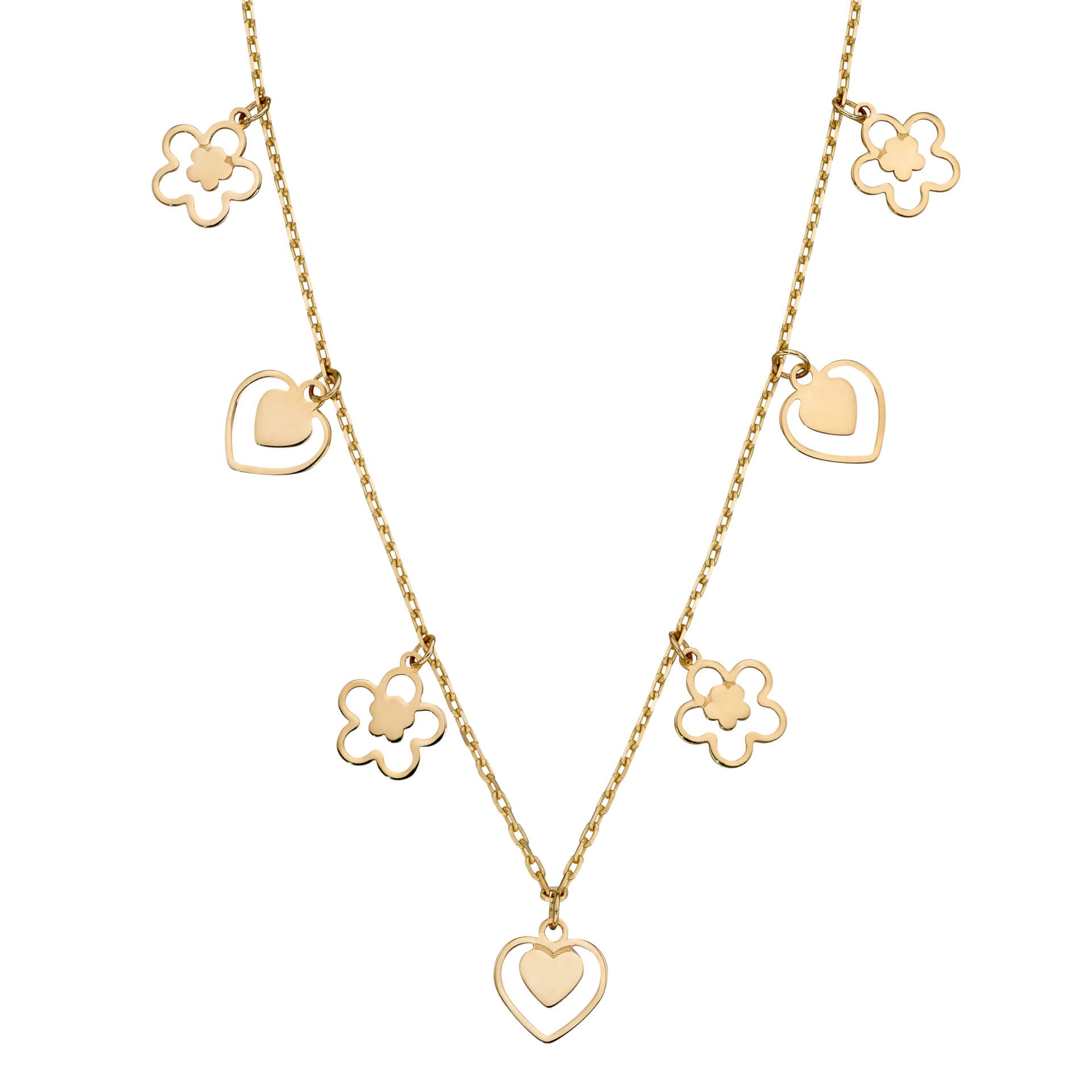 Elements Gold Heart and Flower Charm Necklace