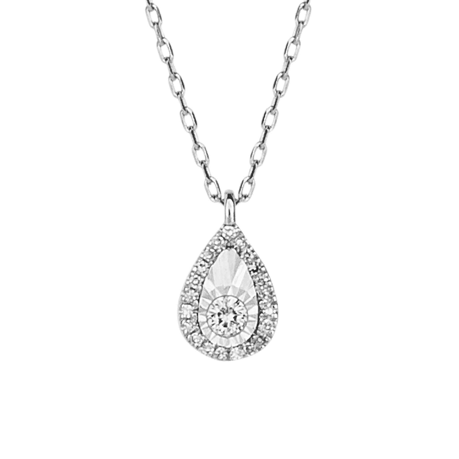 Elements Gold Diamond Cut Teardrop Necklace with Diamond