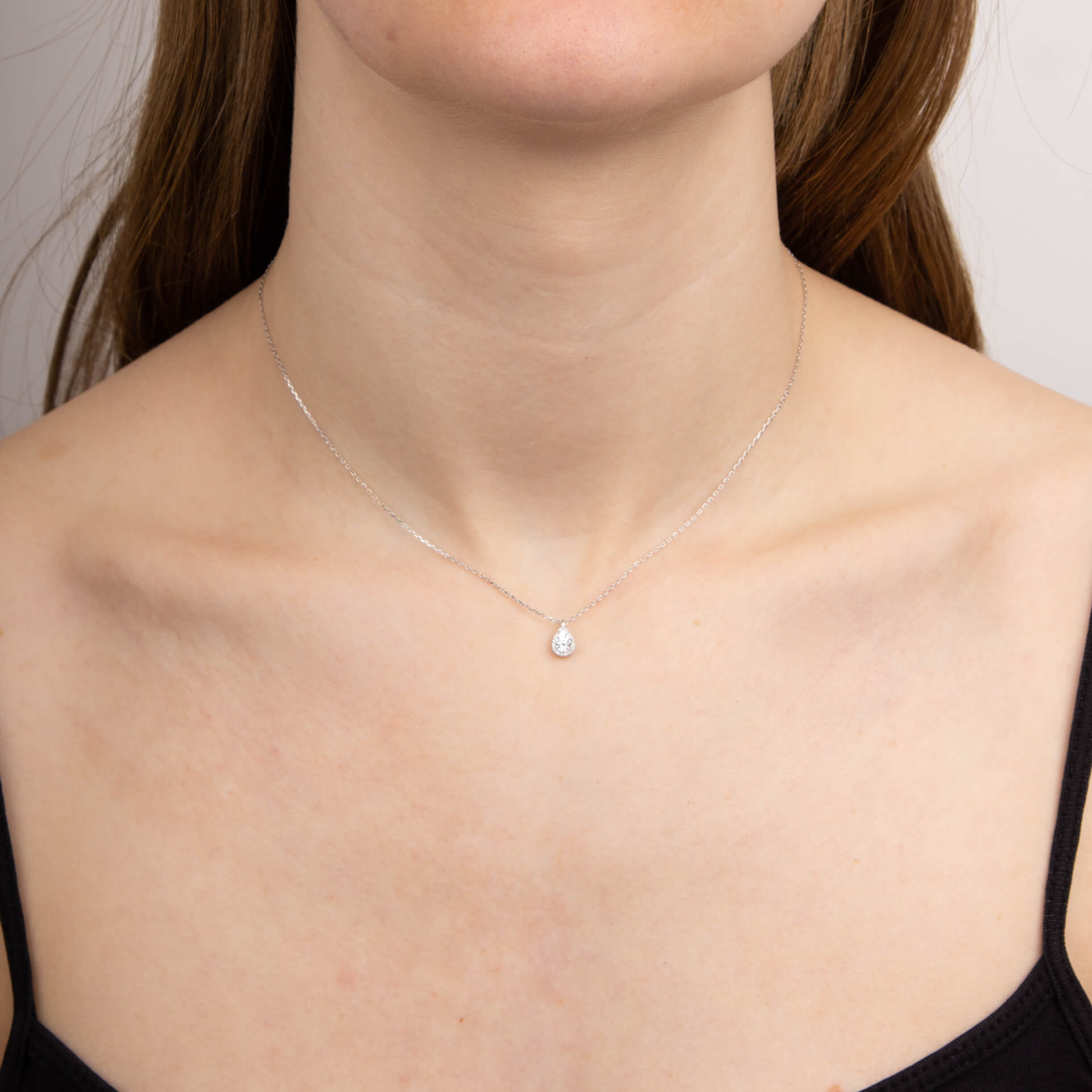Elements Gold Diamond Cut Teardrop Necklace with Diamond