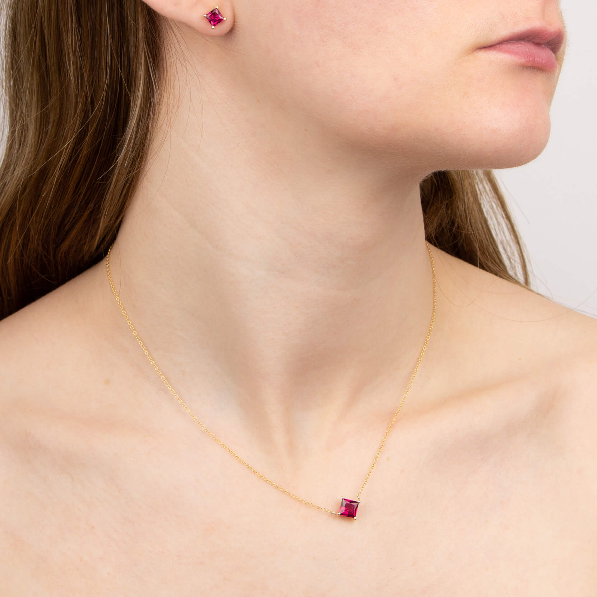 Elements Gold Princess Cut Necklace with Lab Created Precious Stones