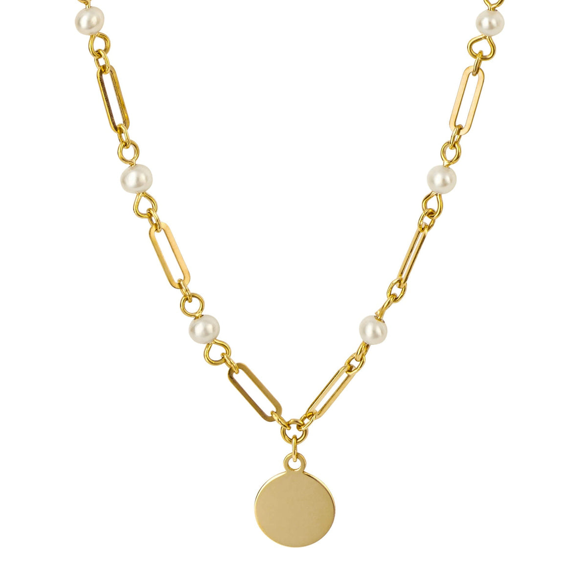 Elements Gold Pearl Station Necklace with Disc