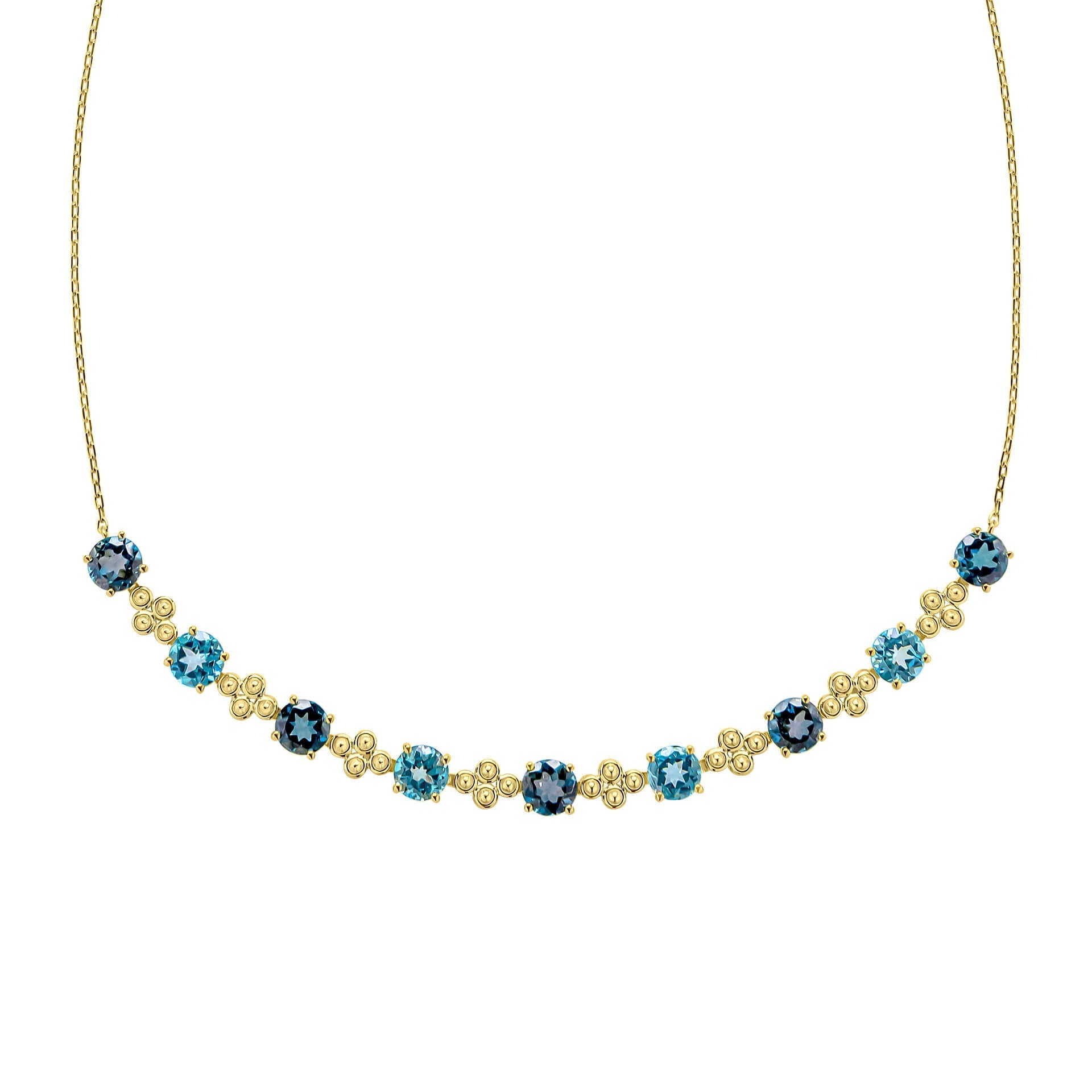 Elements Gold Ornate Blue Topaz Necklace