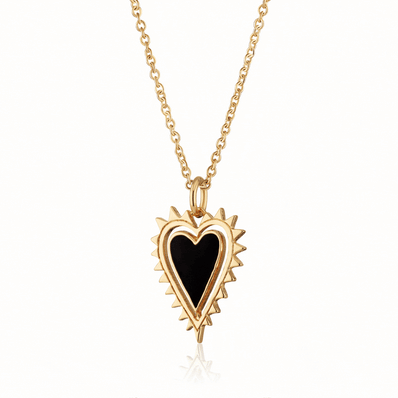 Gold Black Heart Charm Necklace