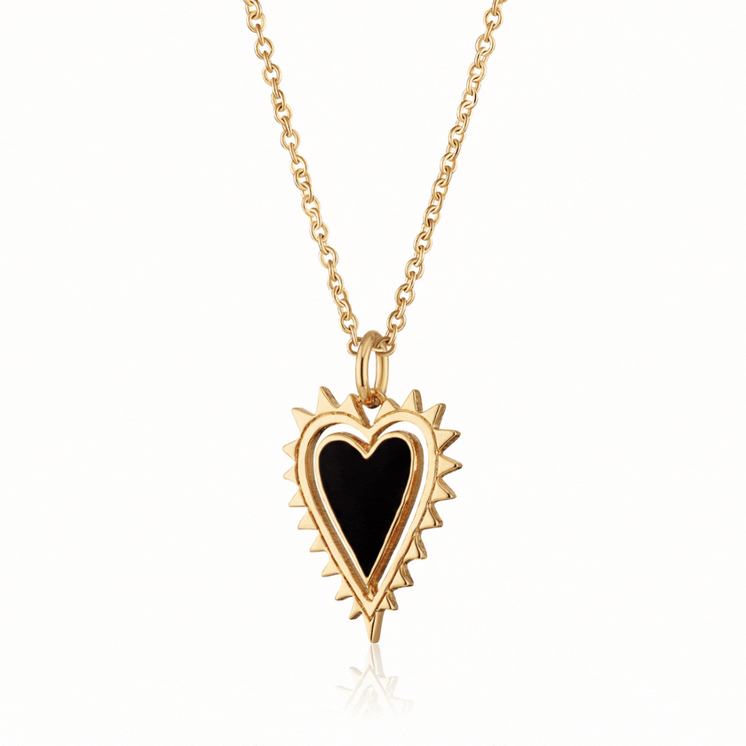 Gold Black Heart Charm Necklace