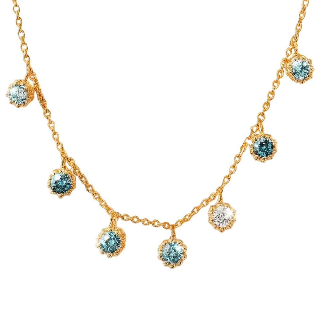 Gold Aqua Necklace with Barnacles and Rainbow Topaz