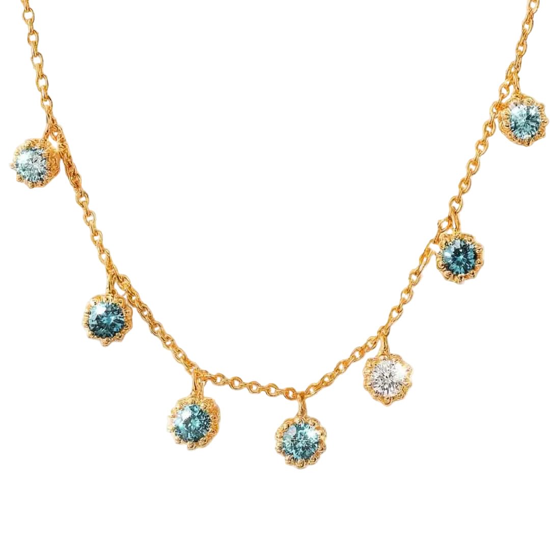 Gold Aqua Necklace with Barnacles and Rainbow Topaz