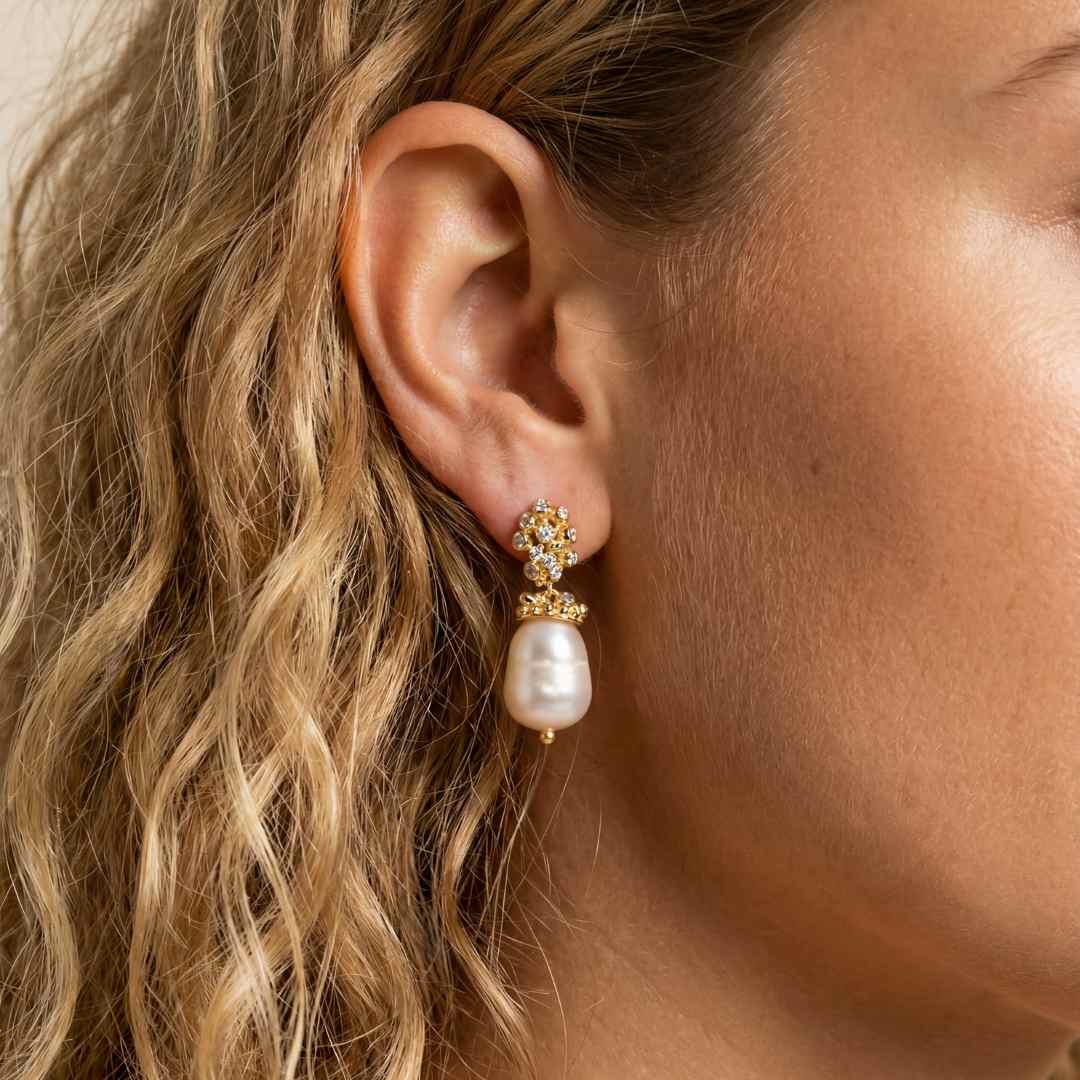 Gouden Barok Parel Oorbellen - Lyra