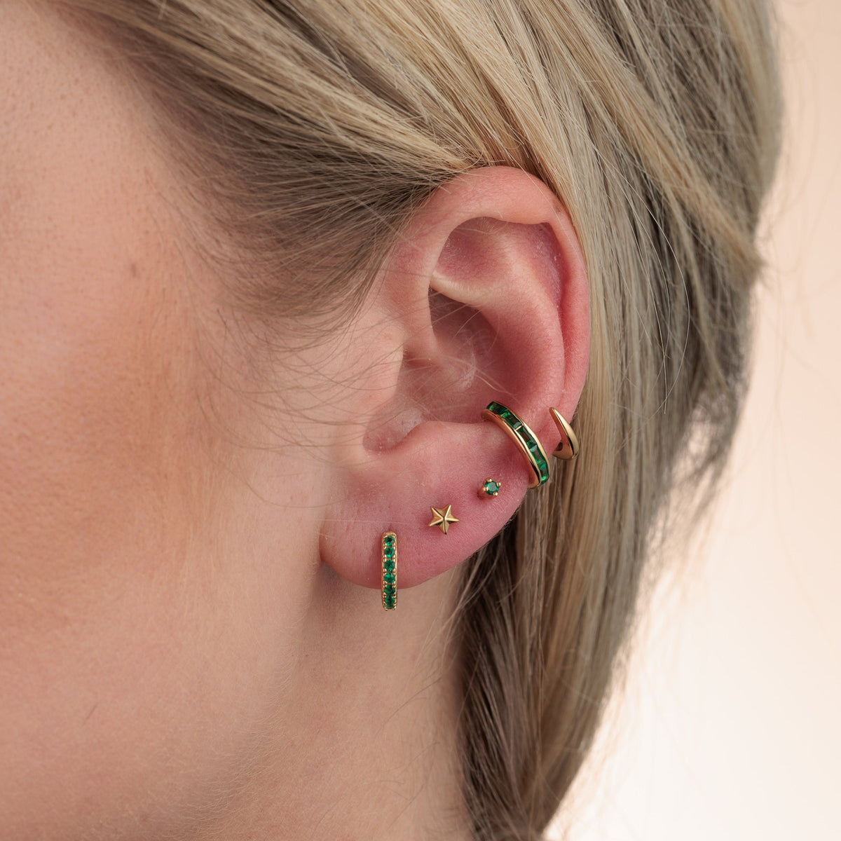 Huggie Earrings with Green Stones
