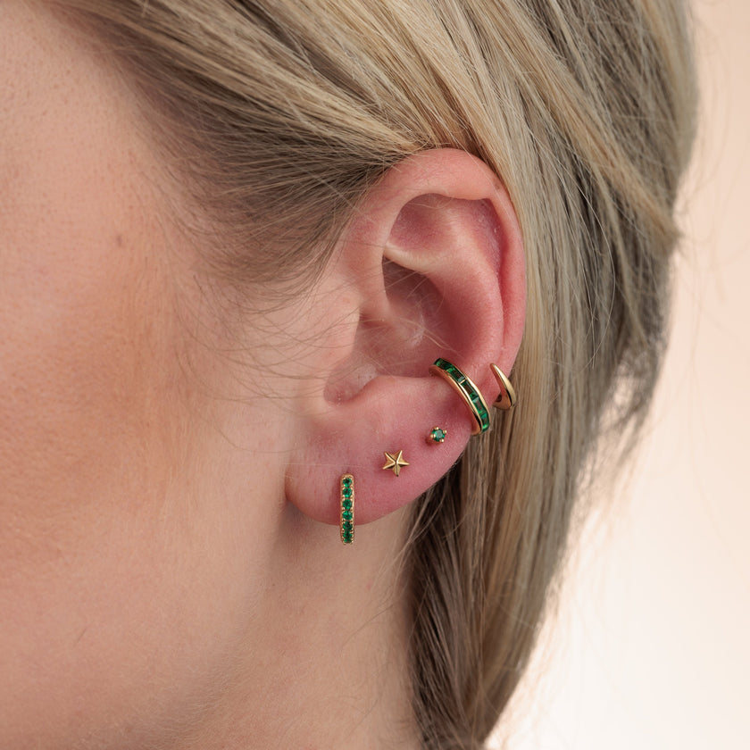 Huggie Earrings with Green Stones