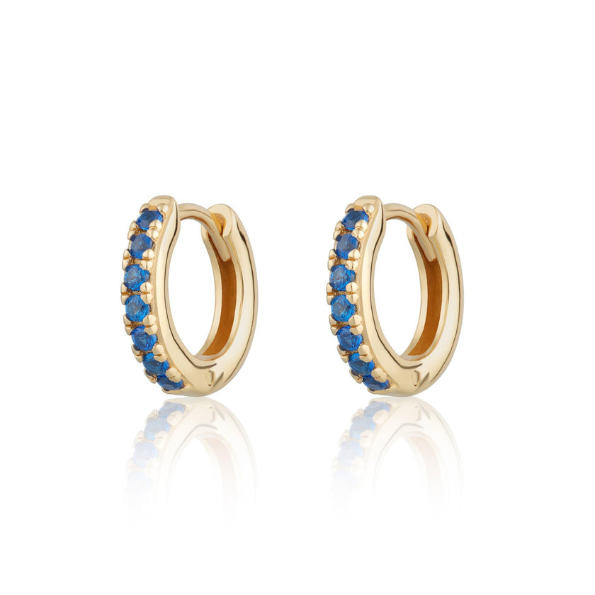 Huggie Earrings with Blue Stones