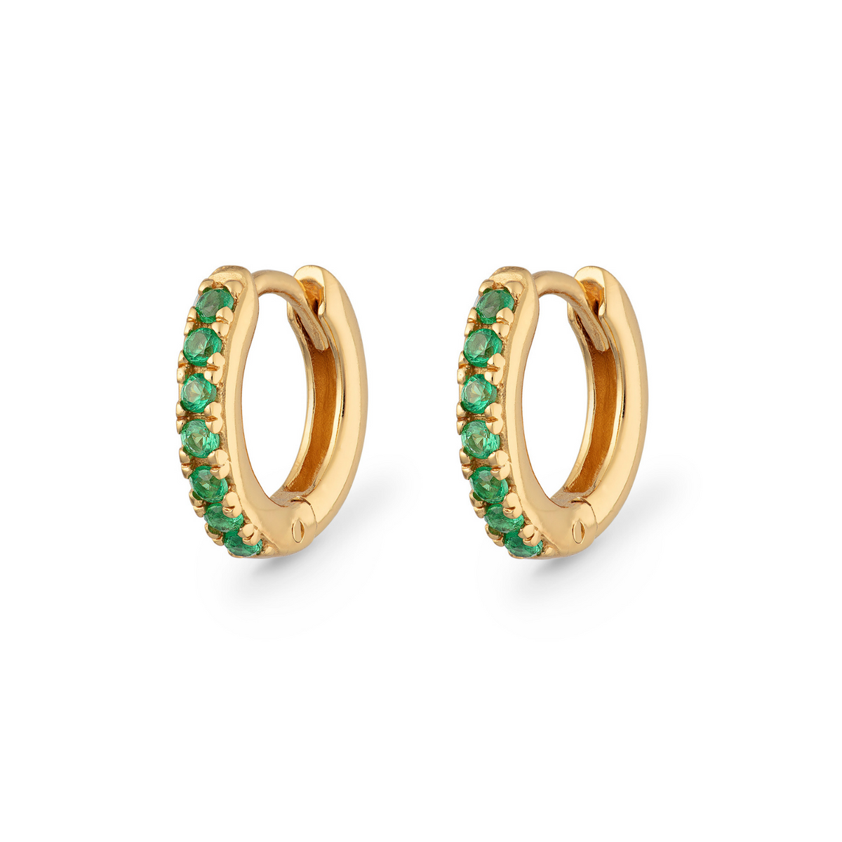 Huggie Earrings with Green Stones