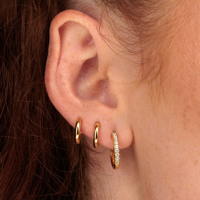 Large Huggie Earrings with Clear Stones