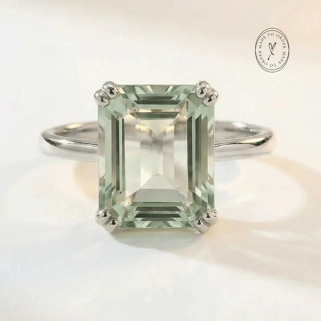 Gold or Silver Green Quartz Ring - Luna
