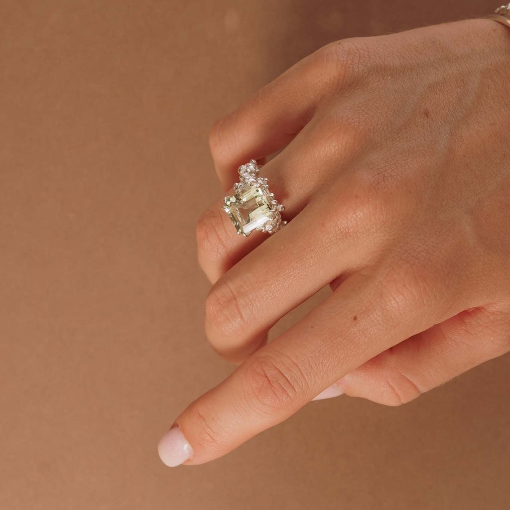 Zilveren Statement Ring met Groene Kwarts - Giselle