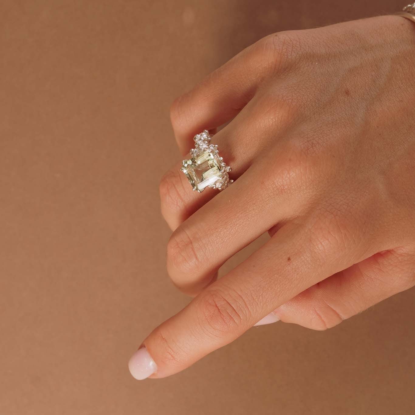 Gold or Silver Statement Green Quartz Ring - Giselle